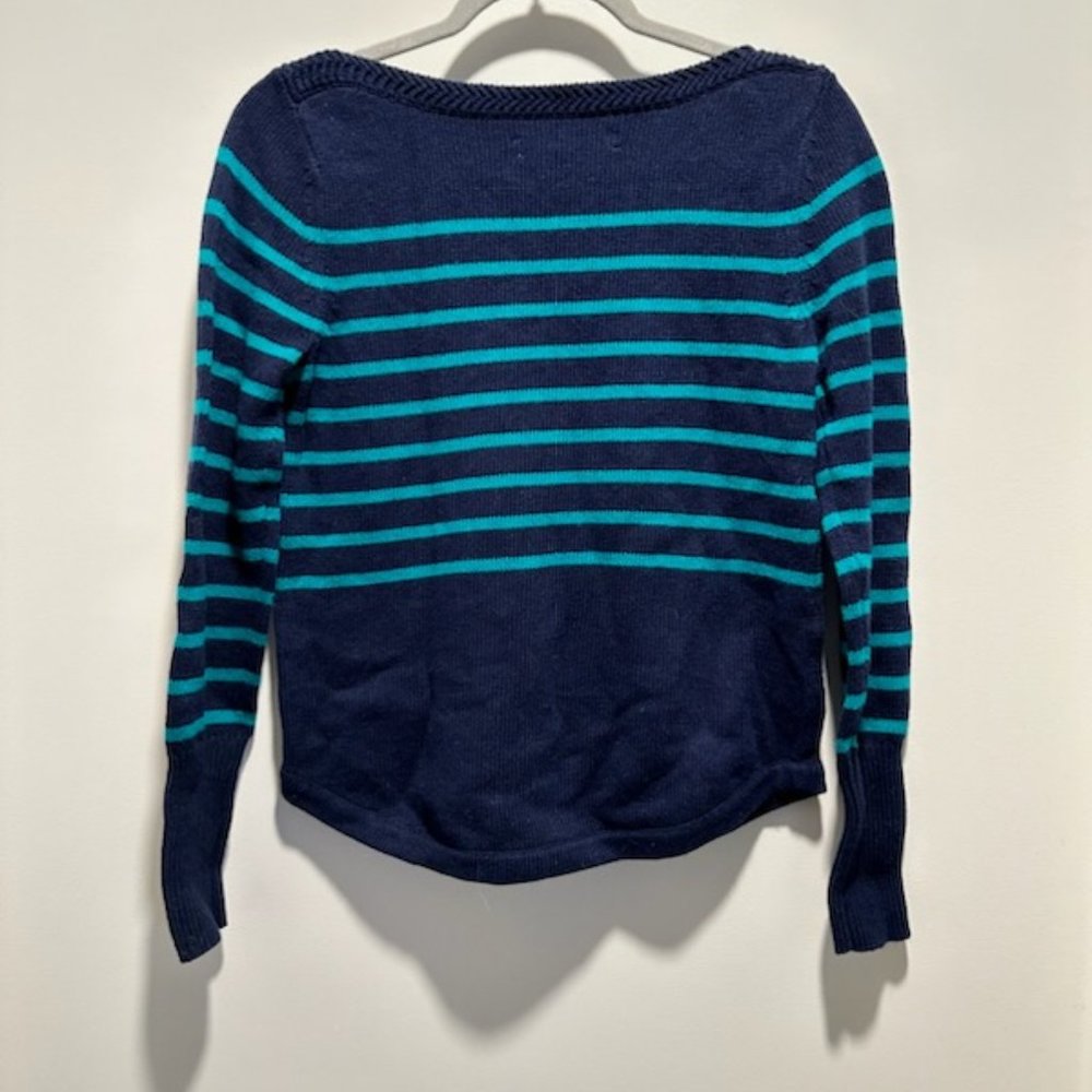 Ann Taylor LOFT Boatneck Navy Turquoise Striped Sweater